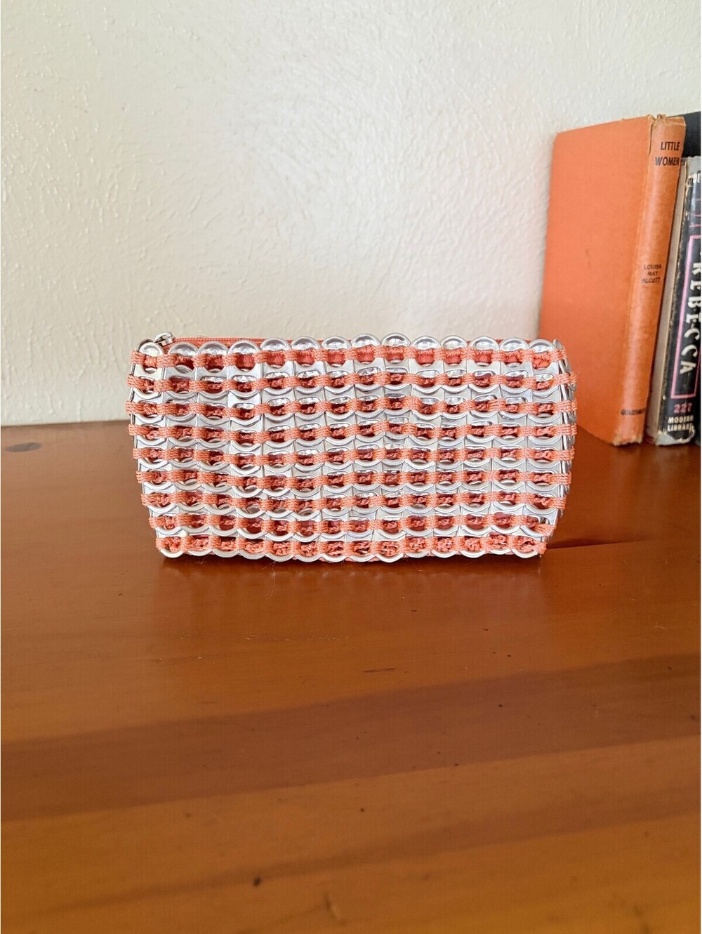 Clutch Bag Pop Tab Crochet Orang Silver Upcycled
